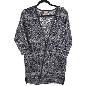 Chicos Cardigan Duster Sweater Women's Small Open Front 100% Cotton‎ Navy